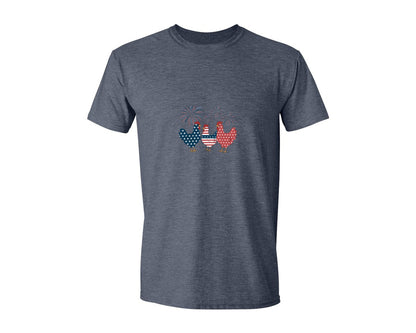 brand:Generic|color:Heather Navy|4Th Of July Chicken Shirt July Graphic T-Shirt