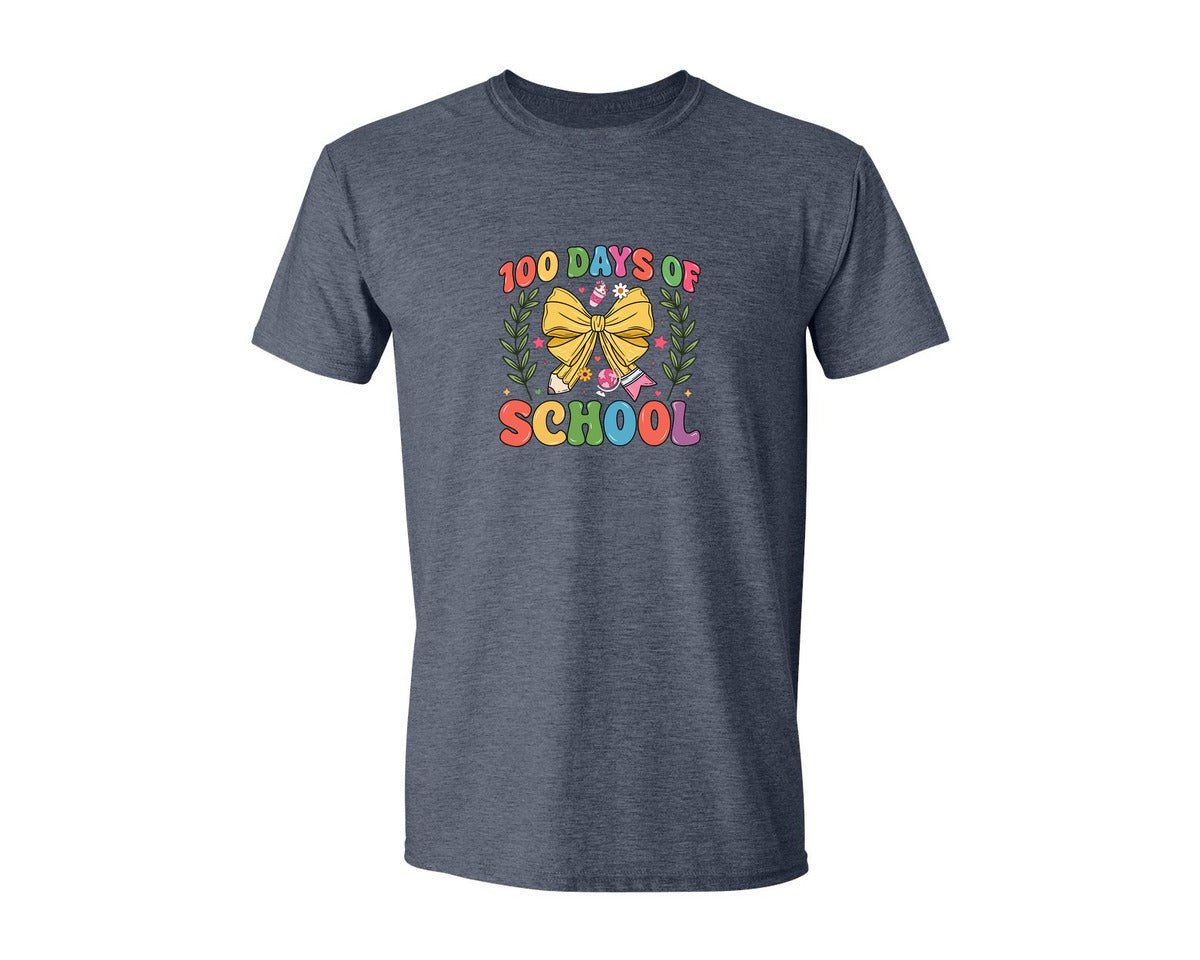 brand:Generic|color:Heather Navy|100 Days Of School Coquette 38 Graphic T-Shirt