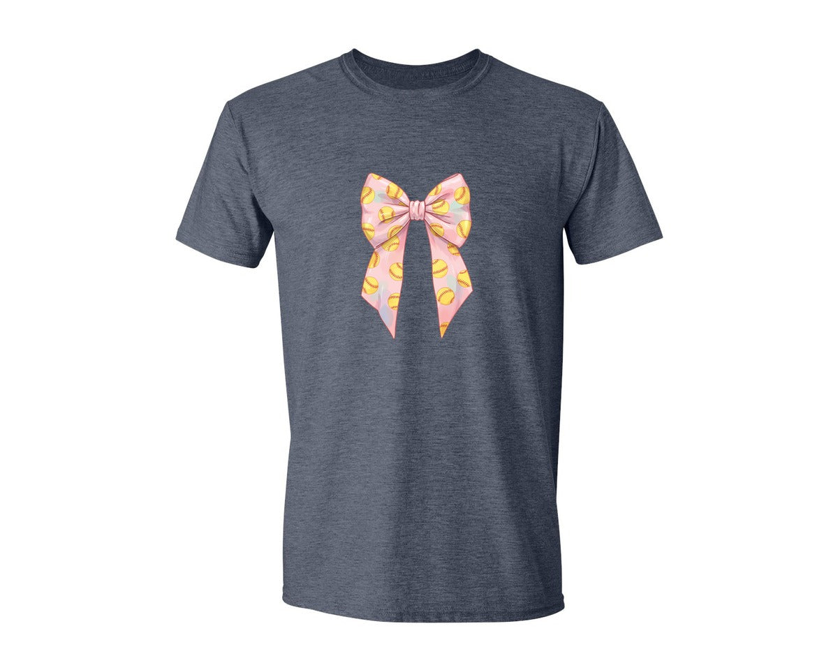 brand:Generic|color:Heather Navy|Softball Bow Graphic T-Shirt