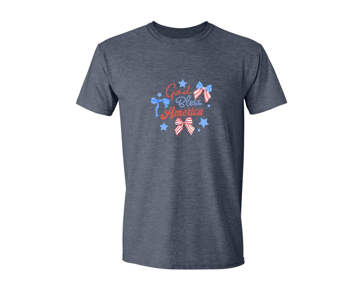 brand:Generic|color:Heather Navy|God Bless America Coquette 4Th July Graphic T-Shirt