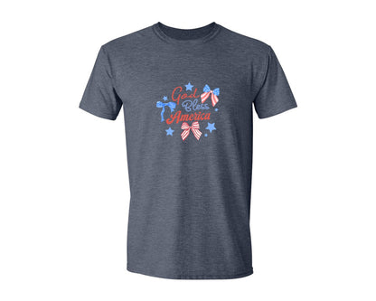 brand:Generic|color:Heather Navy|God Bless America Coquette 4Th July Graphic T-Shirt