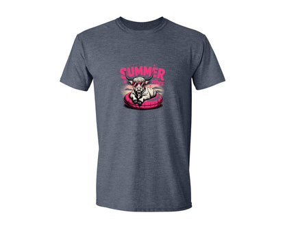 brand:Generic|color:Heather Navy|Summer Vibes Highland Cow Beach 2 Graphic T-Shirt