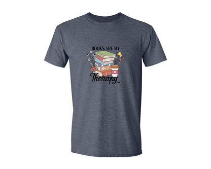 brand:Generic|color:Heather Navy|Book Are My Theraphy Reading Graphic T-Shirt