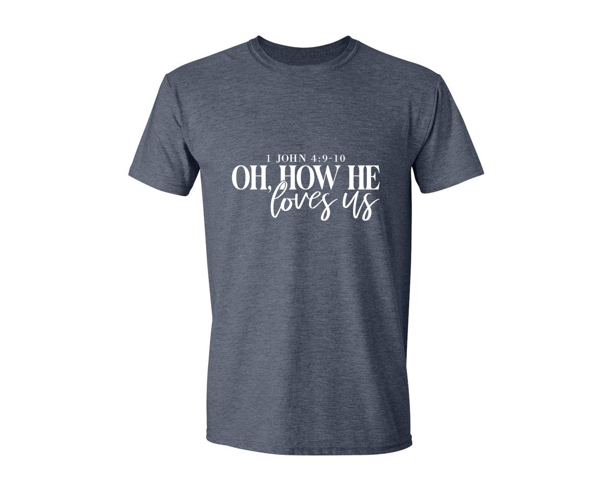 brand:Generic|color:Heather Navy|Oh How He Loves Us 16 Graphic T-Shirt