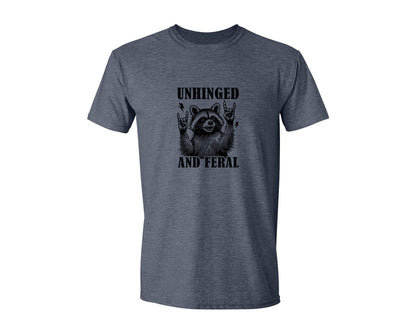 brand:Generic|color:Heather Navy|Unhinged And Feral Vintage Raccoon Meme Graphic T-Shirt