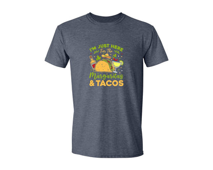 brand:Generic|color:Heather Navy|Just Here For The Margaritas And Tacos Graphic T-Shirt