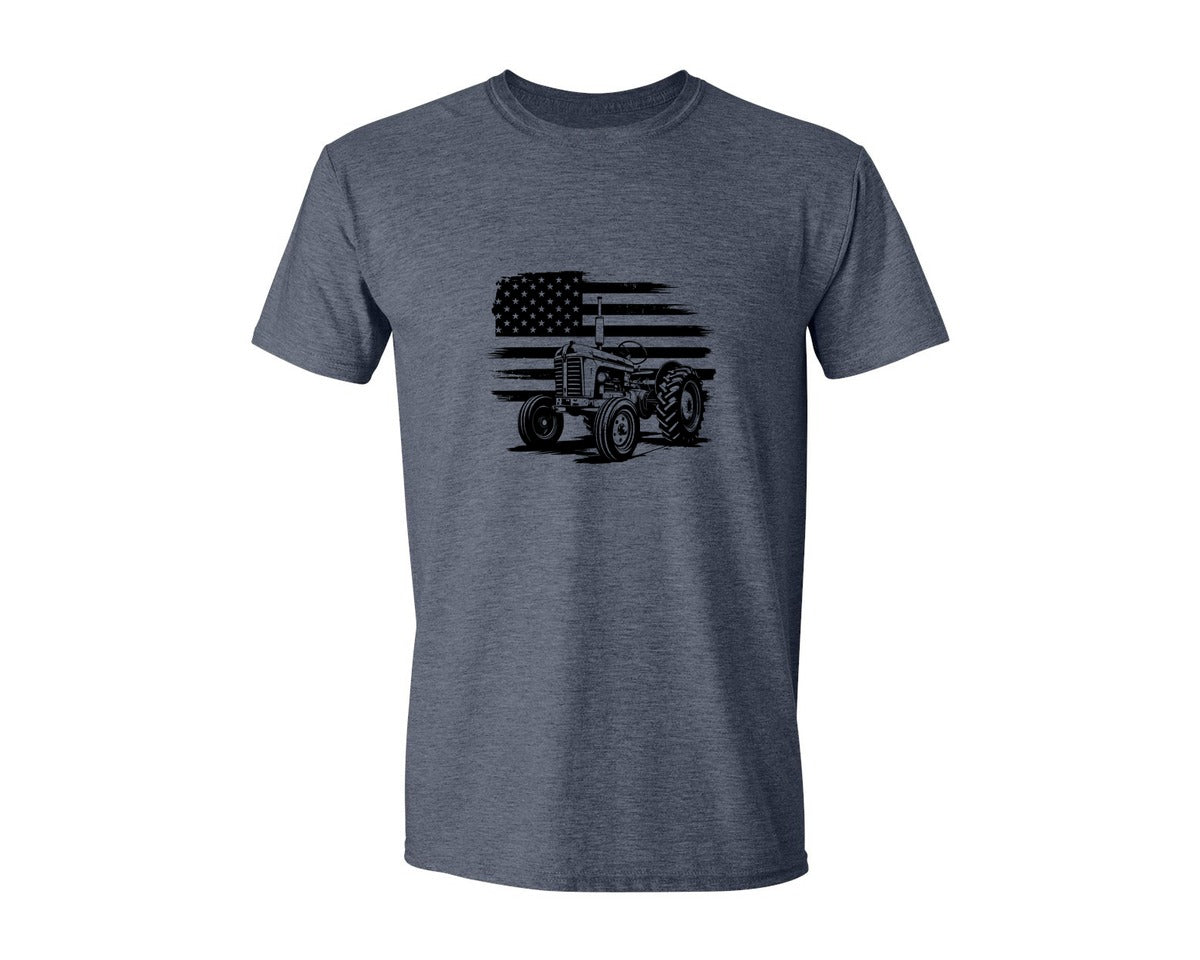 brand:Generic|color:Heather Navy|Tractor Flag Vector T Shirt Design Graphic T-Shirt