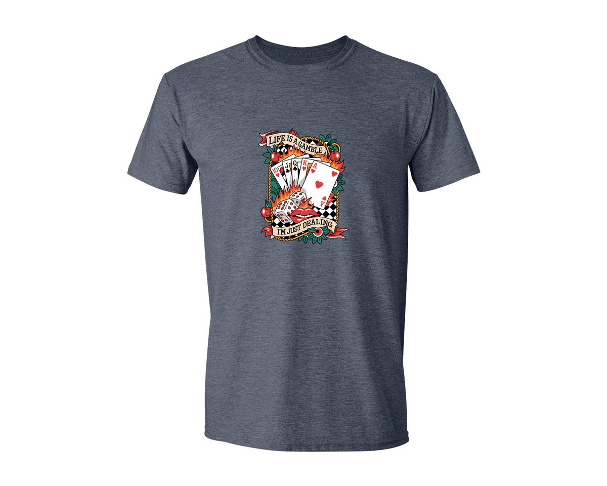 brand:Generic|color:Heather Navy|Life Is A Gamble Tattoo Design 3 Graphic T-Shirt