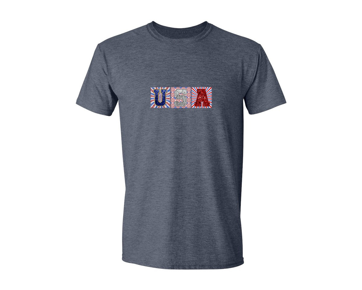 brand:Generic|color:Heather Navy|Glitter Usa 4Th Of July Graphic T-Shirt