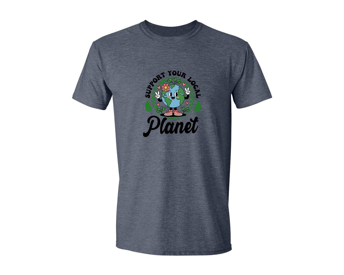 brand:Generic|color:Heather Navy|Earth Day Support Your Local Planet 2 Graphic T-Shirt
