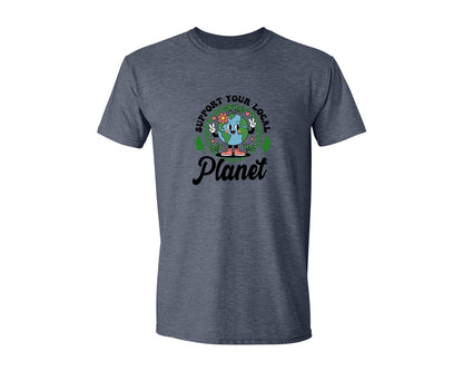brand:Generic|color:Heather Navy|Earth Day Support Your Local Planet 2 Graphic T-Shirt