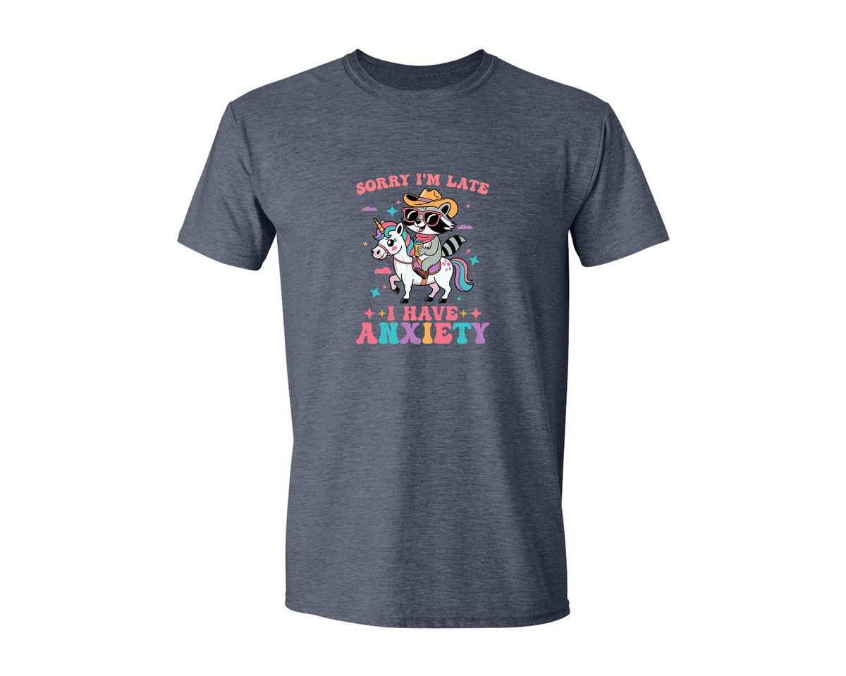 brand:Generic|color:Heather Navy|Funny Raccoon Riding Unicorn Meme Graphic T-Shirt
