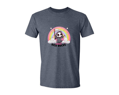 brand:Generic|color:Heather Navy|Kick Rocks Cute Grim Reaper Graphic T-Shirt