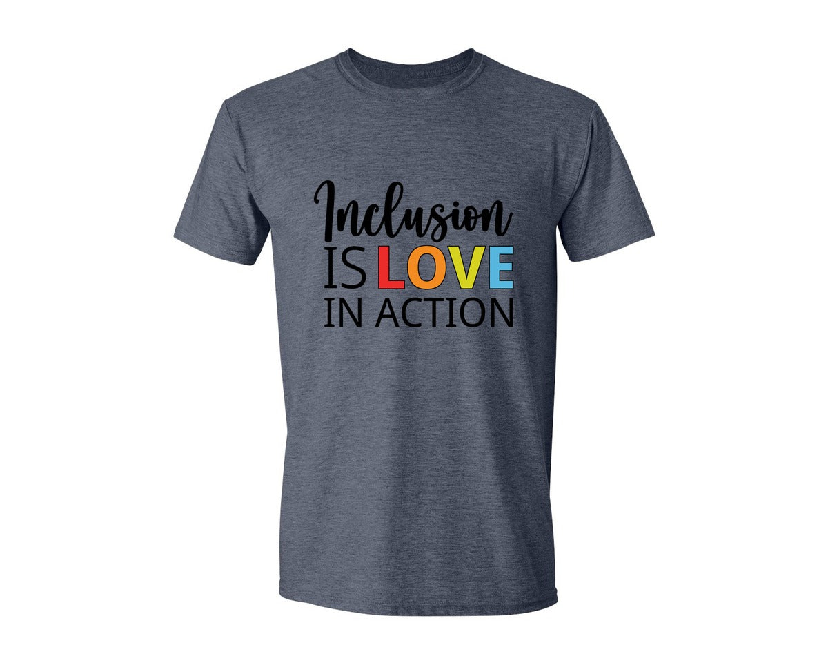 brand:Generic|color:Heather Navy|Inclusion Is Love In Action T Shirt Graphic T-Shirt