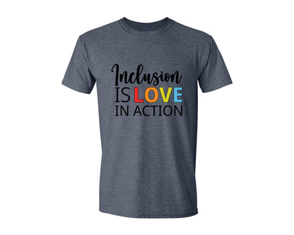 brand:Generic|color:Heather Navy|Inclusion Is Love In Action T Shirt Graphic T-Shirt