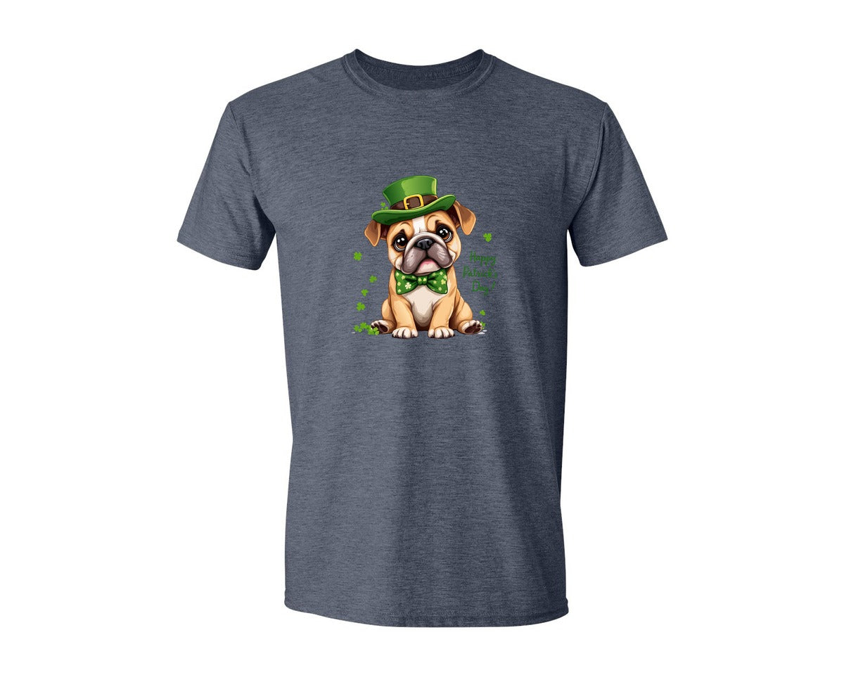 brand:Generic|color:Heather Navy|St Patricks Day Bulldog Graphic T-Shirt