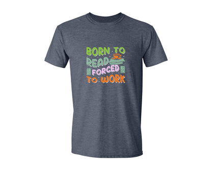 brand:Generic|color:Heather Navy|Forced To Work Reading Shirt Graphic T-Shirt