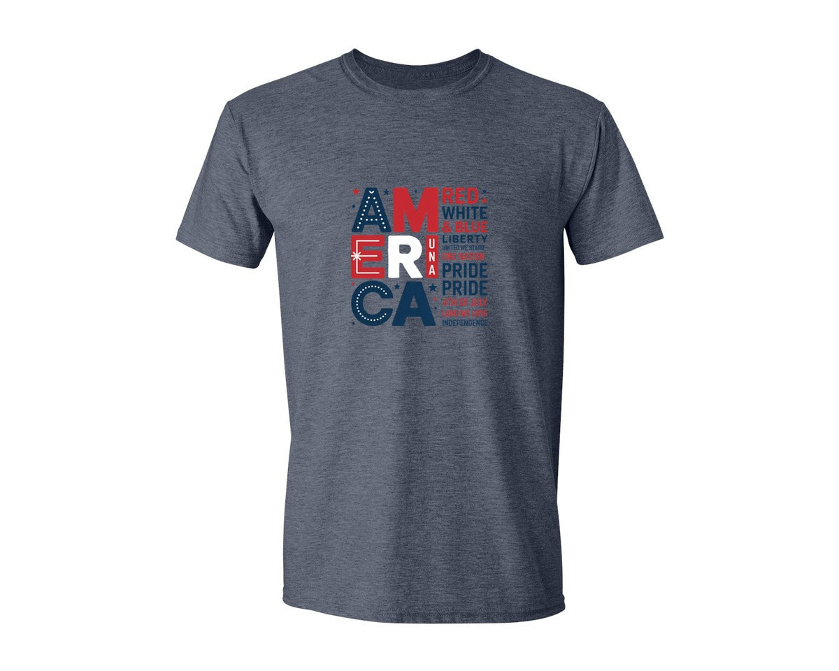 brand:Generic|color:Heather Navy|America Word Art Design Graphic T-Shirt