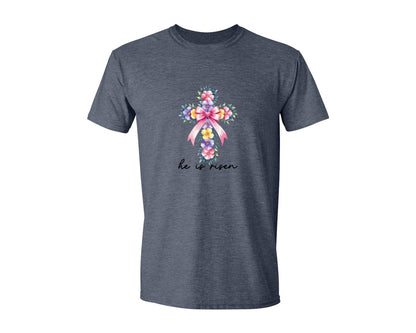 brand:Generic|color:Heather Navy|Watercolor Cross Easter Bible Verse Graphic T-Shirt