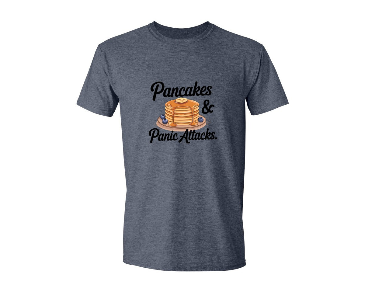 brand:Generic|color:Heather Navy|Pancakes Panic Attacks Graphic T-Shirt