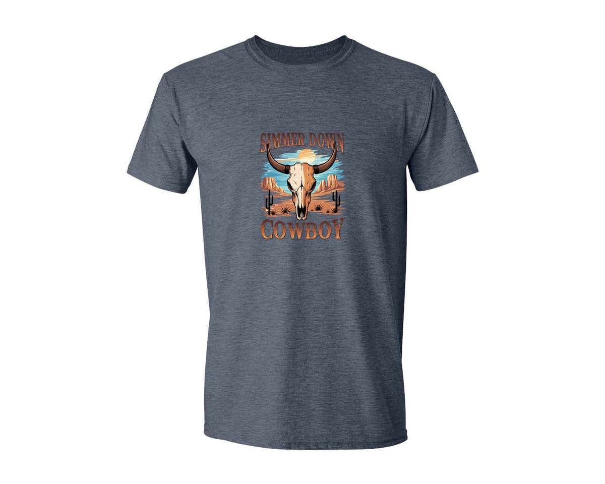 brand:Generic|color:Heather Navy|Simmer Down Cowboy Western Skull 5 Graphic T-Shirt