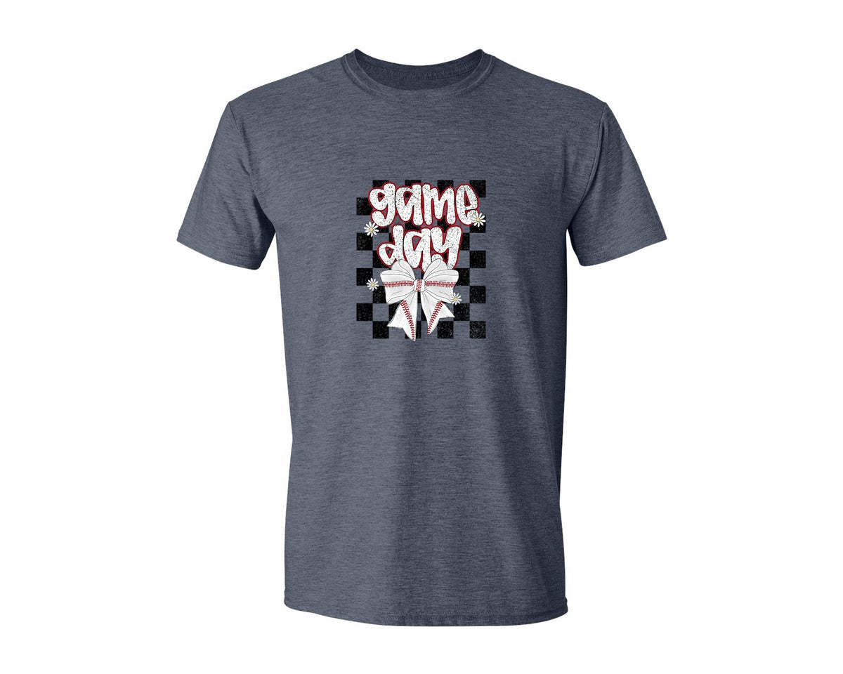 brand:Generic|color:Heather Navy|Checkered Baseball Game Day Graphic T-Shirt