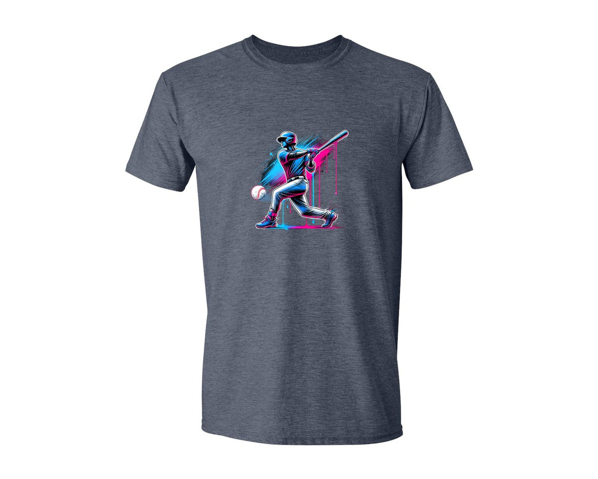 brand:Generic|color:Heather Navy|Baseball Player Ice Cream Drip Baseball Graphic T-Shirt