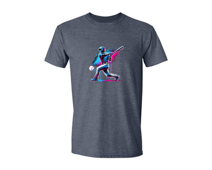 brand:Generic|color:Heather Navy|Baseball Player Ice Cream Drip Baseball Graphic T-Shirt