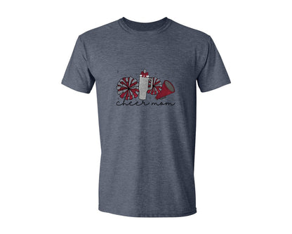brand:Generic|color:Heather Navy|Cheer Mom Glitter Cheerleading Graphic T-Shirt