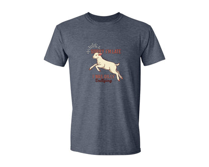 brand:Generic|color:Heather Navy|Sorry Im Late Funny Goat Farm Graphic T-Shirt