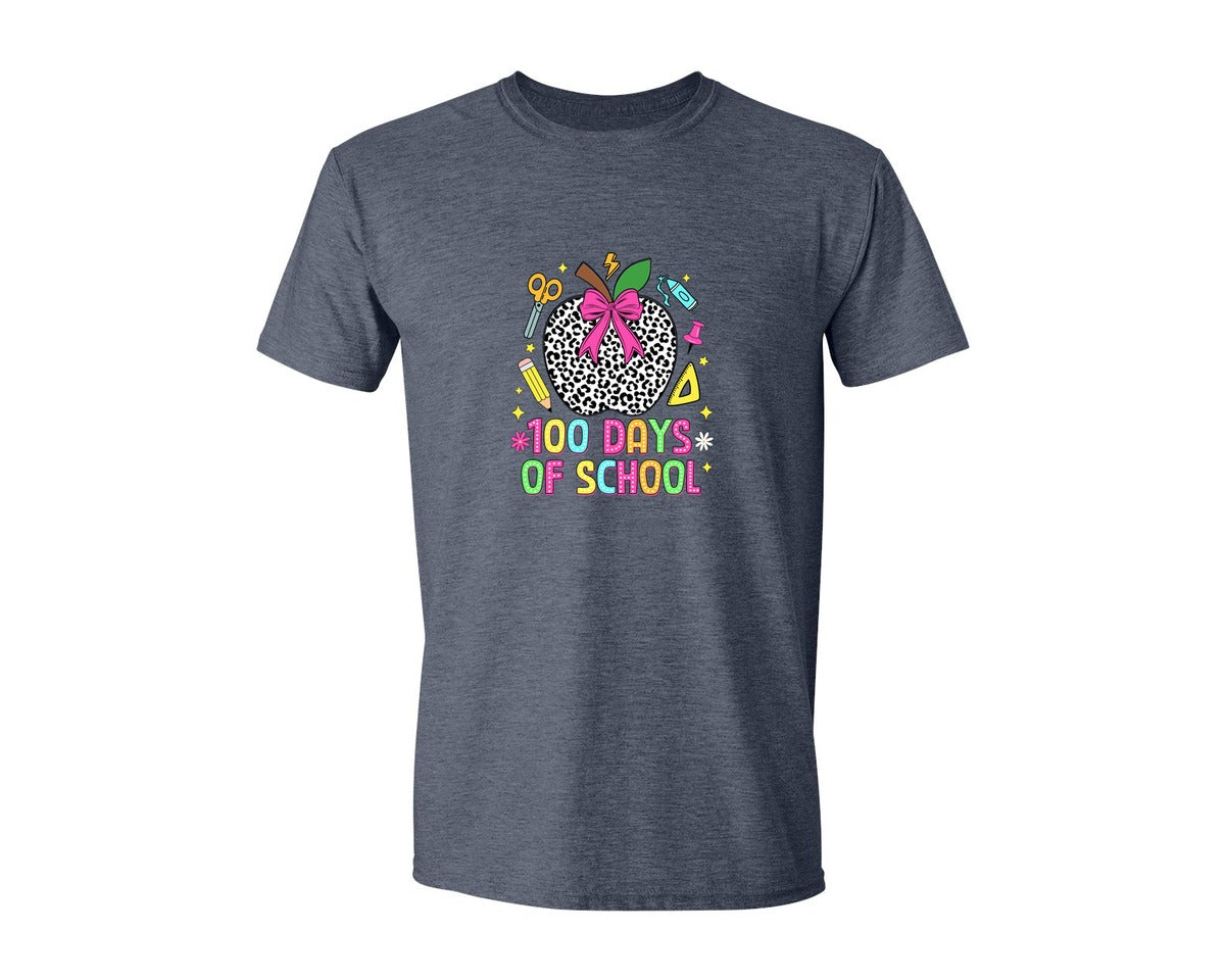 brand:Generic|color:Heather Navy|Coquette 100 Days Of School Graphic T-Shirt