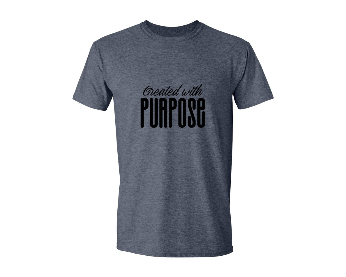 brand:Generic|color:Heather Navy|Created With Purpose Sleeve Design Graphic T-Shirt