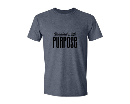 brand:Generic|color:Heather Navy|Created With Purpose Sleeve Design Graphic T-Shirt