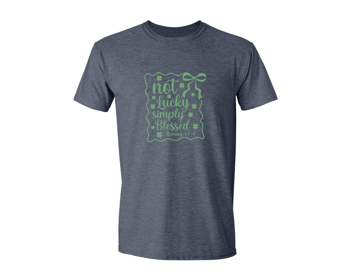 brand:Generic|color:Heather Navy|Not Lucky Simply Blessed Graphic T-Shirt