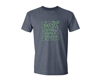 brand:Generic|color:Heather Navy|Not Lucky Simply Blessed Graphic T-Shirt