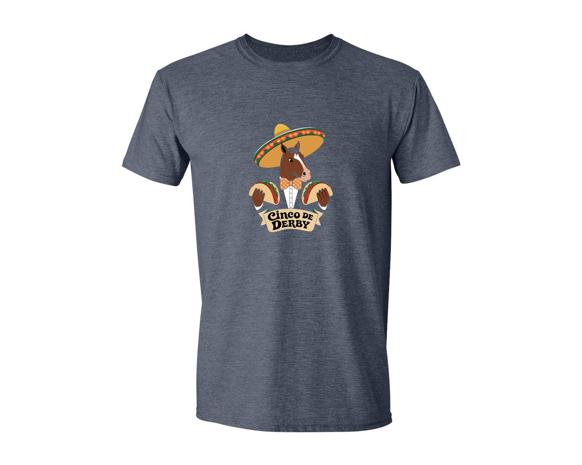 brand:Generic|color:Heather Navy|Cinco De Derby Horse With Sombrero And Graphic T-Shirt