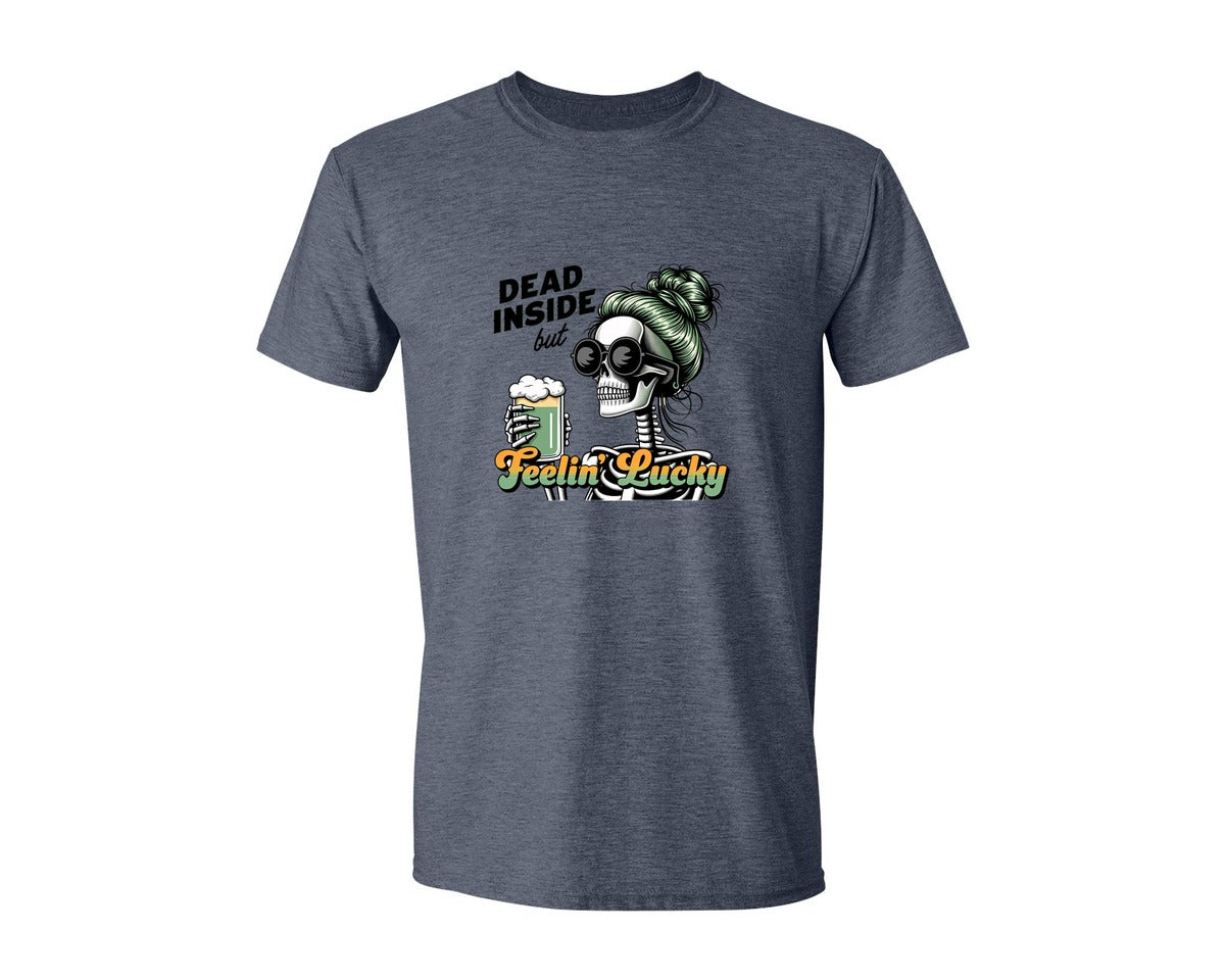 brand:Generic|color:Heather Navy|Dead Inside But Feelin Lucky 6 Graphic T-Shirt