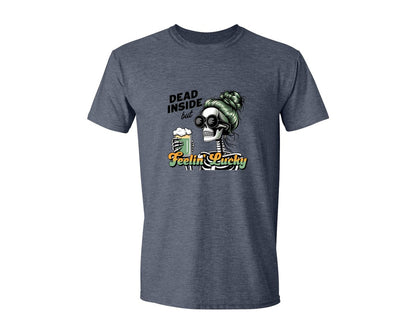 brand:Generic|color:Heather Navy|Dead Inside But Feelin Lucky 6 Graphic T-Shirt