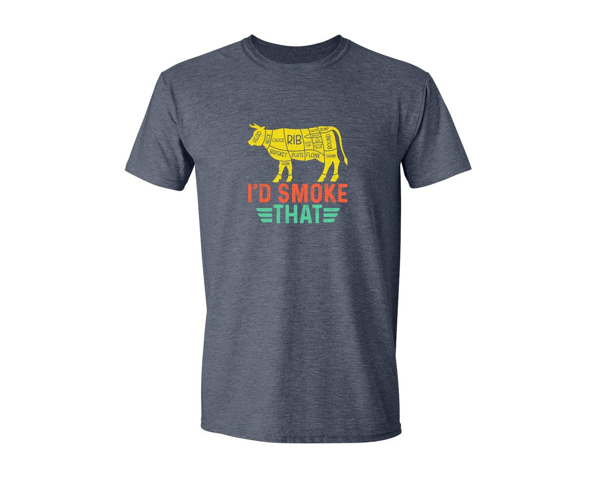brand:Generic|color:Heather Navy|Funny Bbq Cow Beef Id Smoke That Graphic T-Shirt