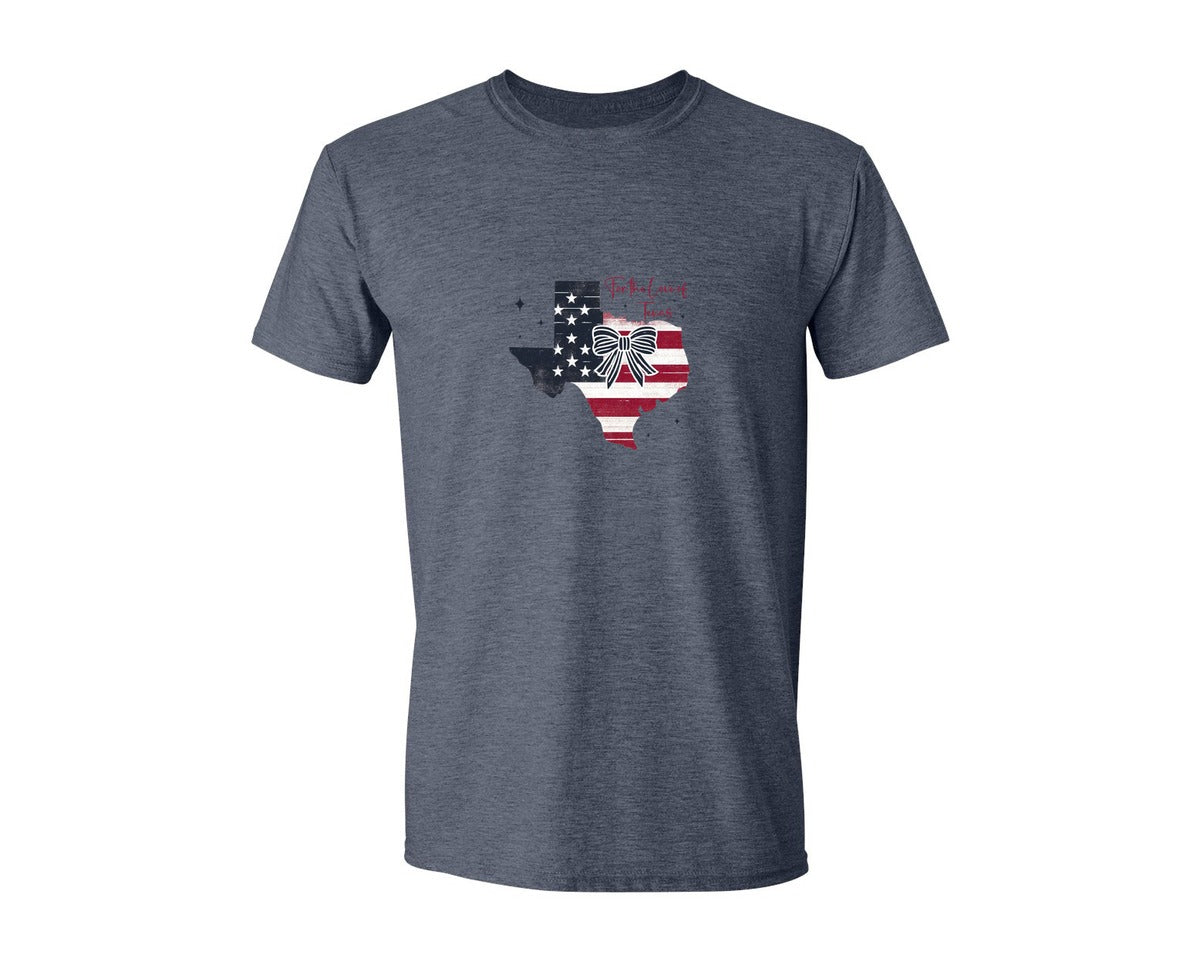 brand:Generic|color:Heather Navy|Floral Texas Map Coquette 4Th Graphic T-Shirt