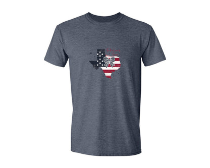 brand:Generic|color:Heather Navy|Floral Texas Map Coquette 4Th Graphic T-Shirt