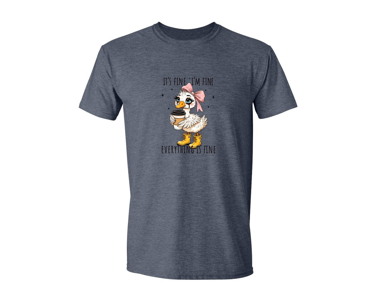 brand:Generic|color:Heather Navy|Funny Goose Its Fine Everything Is Fine Graphic T-Shirt