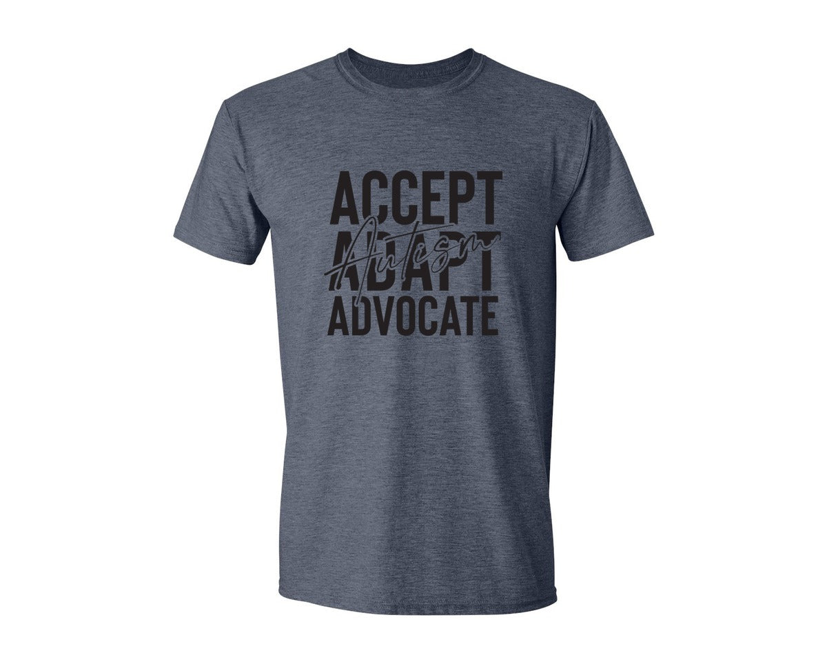 brand:Generic|color:Heather Navy|Accept Adapt Advocate Autism Graphic T-Shirt