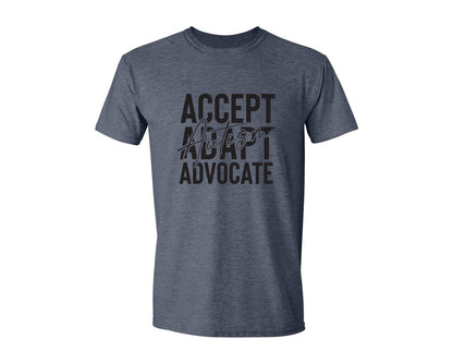 brand:Generic|color:Heather Navy|Accept Adapt Advocate Autism Graphic T-Shirt