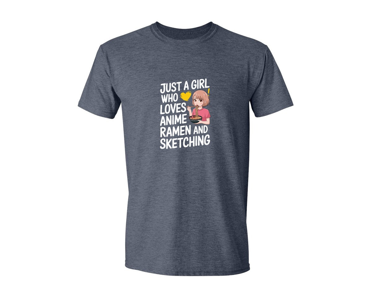brand:Generic|color:Heather Navy|Just A Girl Who Loves Anime Ramen And 2 Graphic T-Shirt
