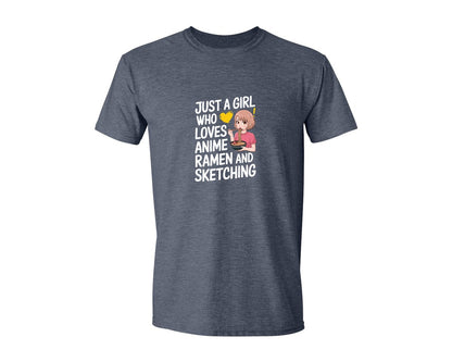 brand:Generic|color:Heather Navy|Just A Girl Who Loves Anime Ramen And 2 Graphic T-Shirt