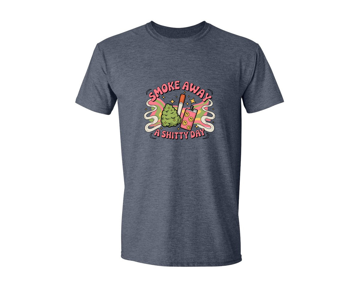 brand:Generic|color:Heather Navy|Smoke Away A Shtty Day 4 Graphic T-Shirt