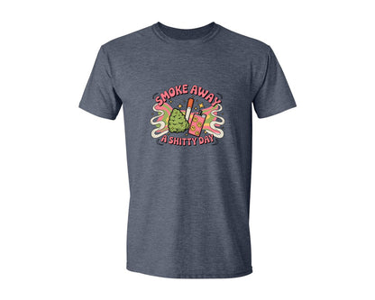 brand:Generic|color:Heather Navy|Smoke Away A Shtty Day 4 Graphic T-Shirt