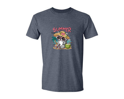 brand:Generic|color:Heather Navy|Feral Girl Summer Raccoon Art 2 Graphic T-Shirt