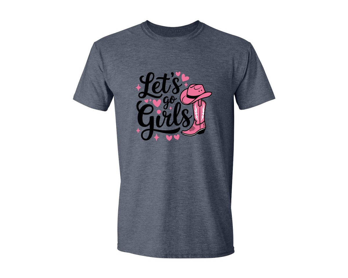 brand:Generic|color:Heather Navy|Lets Go Girls Western Cowgirl Graphic T-Shirt